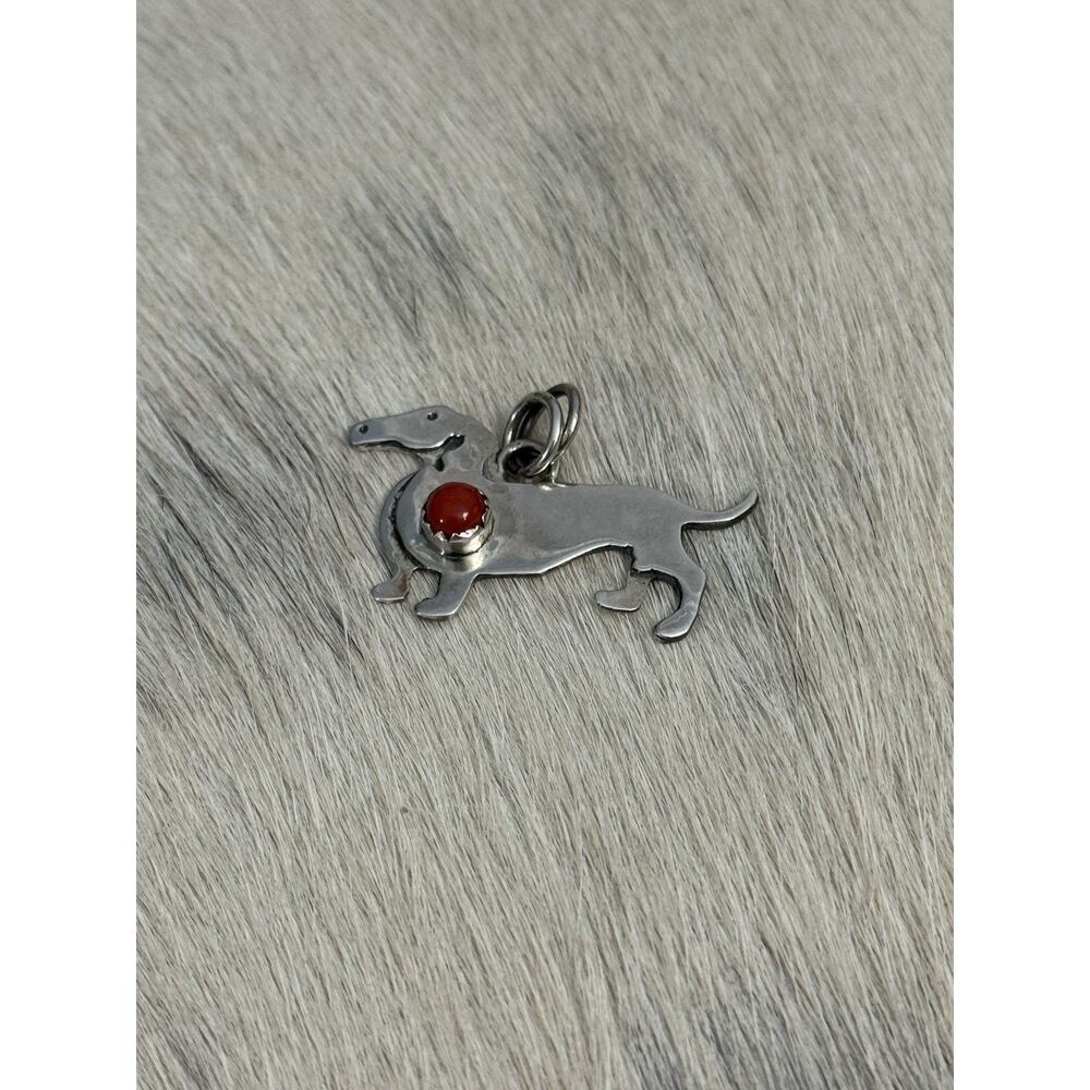 Sterling Silver Red Coral Hound Hot Dog Pendant FIGURAL Animal Paw 925 - Picture 8 of 9